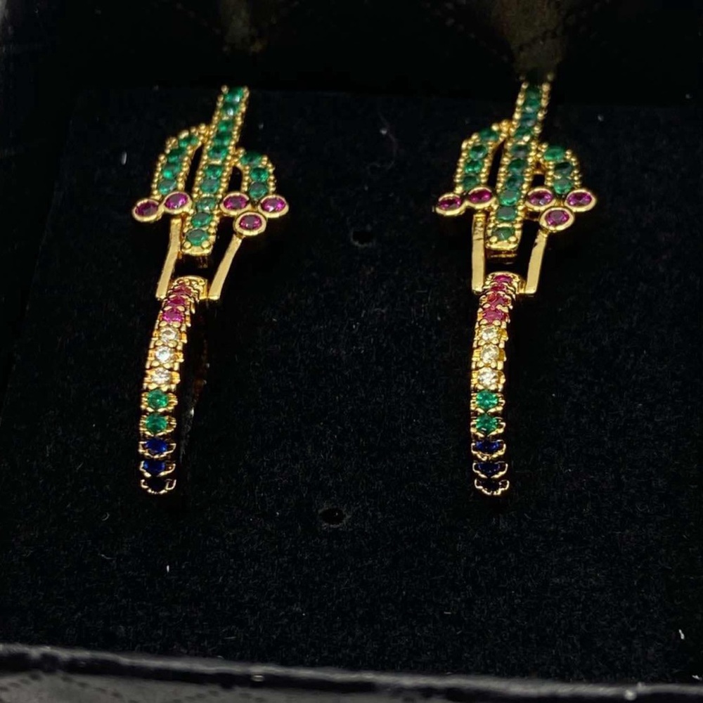 Parrot Rhinestone Tassel Earrings - Picture 6 of 7